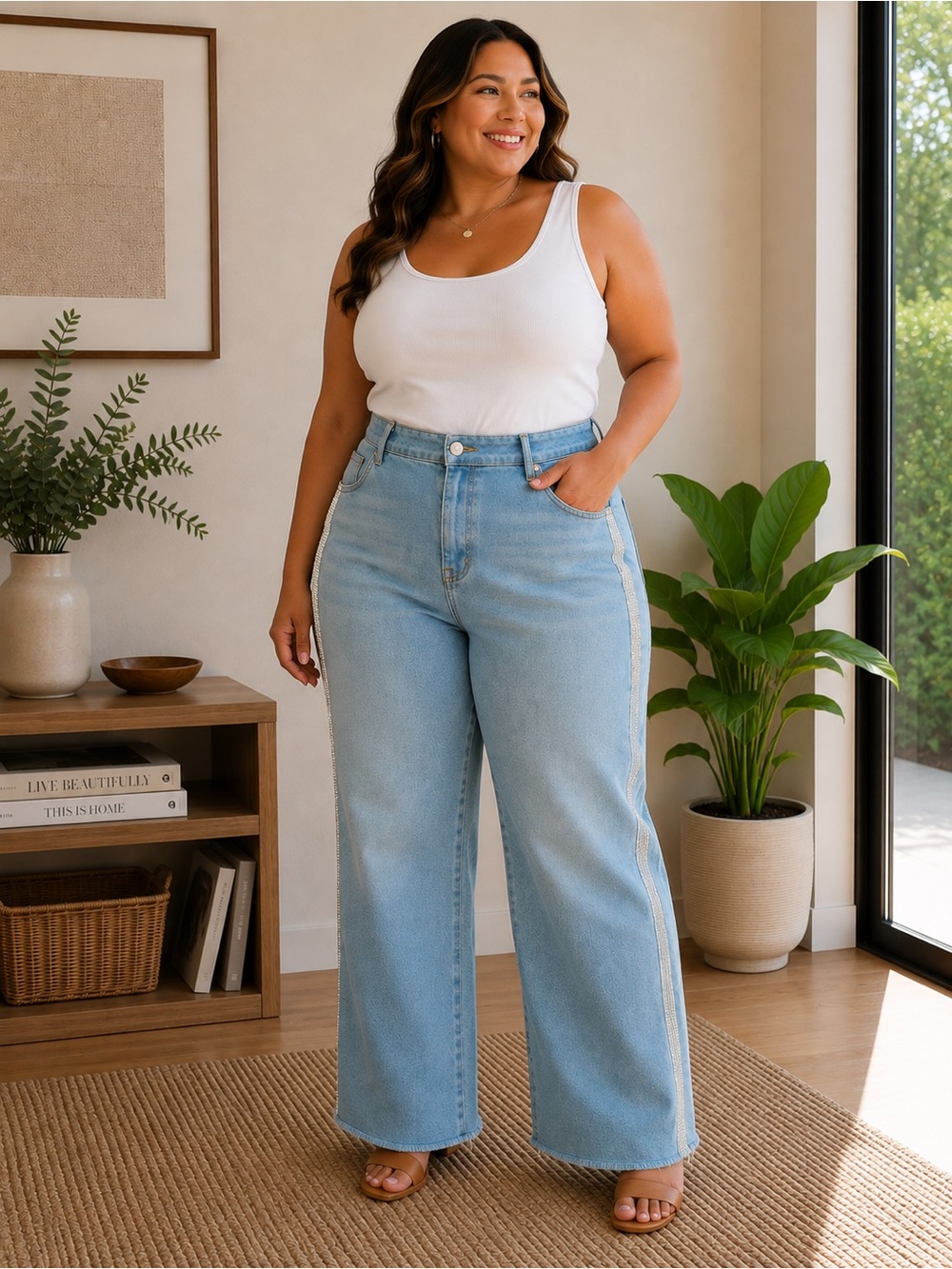Lane Bryant Flex Magic Waistband High Rise Straight Leg w/ Side Bling 💍 Detail